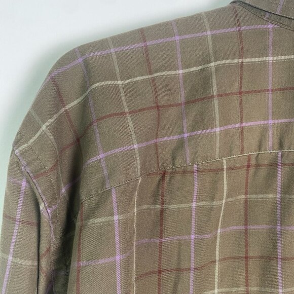 Eddie Bauer Relaxed Fit Plaid Button-Up Shirt XXXL Tall 100% Cotton Olive & Purp - Picture 7 of 7